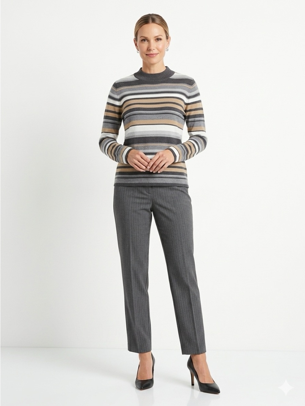 KIM ROGERS L/S Sweater M Medium ALFRED DUNNER Pants 8 Set Neutrals Gray Tan lcsr